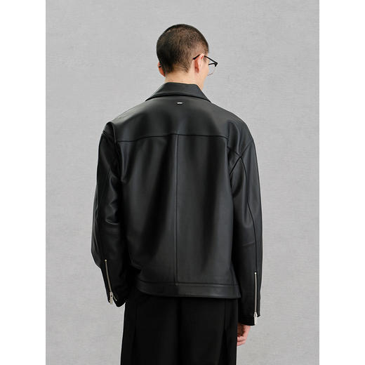 GXG男装 黑色真皮皮衣夹克男外套24冬季热卖夹克 G24X124001 商品图3