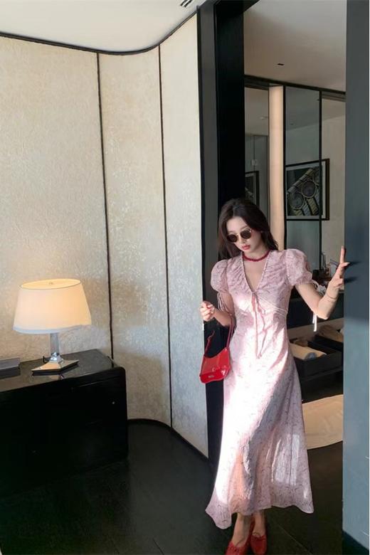 ANSUABEL 韩系粉色V领印花连衣裙 20504 商品图3