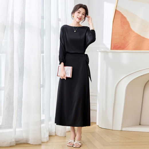 ASE 25037弹力双乔桑蚕丝宽松显瘦过膝宽松大码真丝连衣裙 商品图1