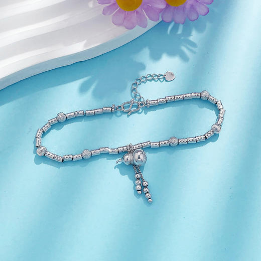 【限时8.8折】【线上铂金馆】PT950 #招财纳福 铂金空心调节福禄双至金珠葫芦流苏圆珠间筒珠手链（内里为铂金链）(PTSL00031)预售产品下单后不退款不退货不换货不补差价) 商品图1