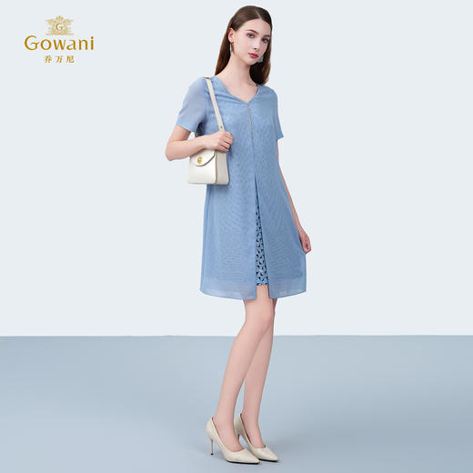 乔万尼新品假两件显瘦V领通勤风连衣裙ED2E429 商品图2