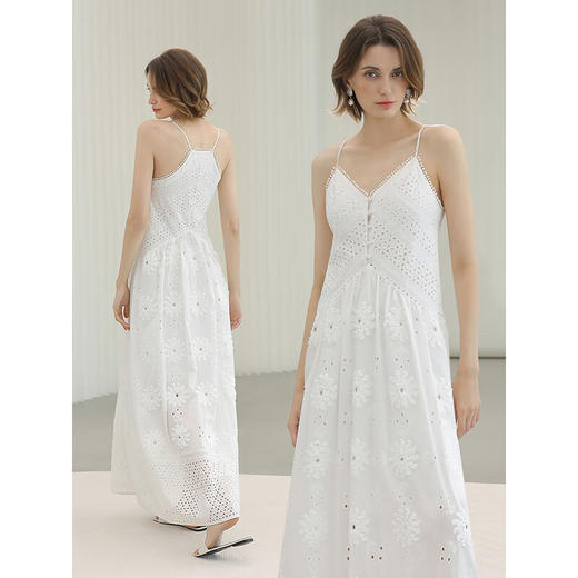 COCOBELLA棉花糖风植绣花朵镂空蕾丝拼接吊带裙连衣裙FR3228 商品图2