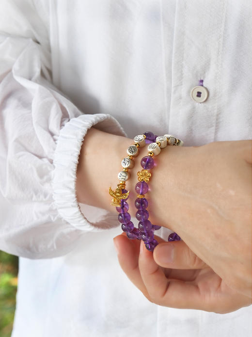 巧也【大鹏紫微】【学途向华】8mm紫水晶手珠定制款逢考必过.金榜题名. 成功上岸系列国风手串禅意风 商品图5