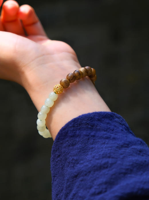 巧也【沉壁.净念】8mm奇楠沉香配和田玉手珠国风手串禅意风 商品图7