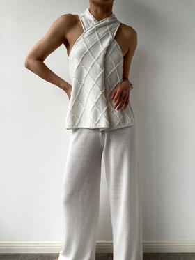 ZAANLI｜ZNSS25028 汉麻天丝系带针织长裤 [ 白 / 杏 ]