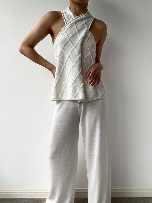 ZAANLI｜ZNSS25028 汉麻天丝系带针织长裤 [ 白 / 杏 ] 商品图0