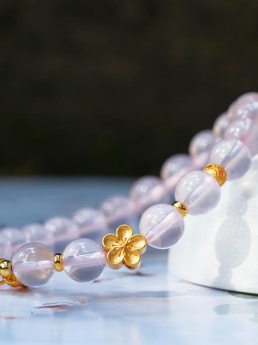 巧也【粉晶铃韵】8mm粉水晶配鎏金银鉓手珠国风手串禅意风 商品图5