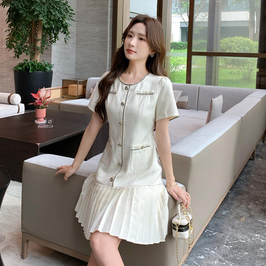 奢姿大码女装2025夏季减龄百褶圆领连衣裙胖妹妹时尚小香风裙子9952893925 商品图2