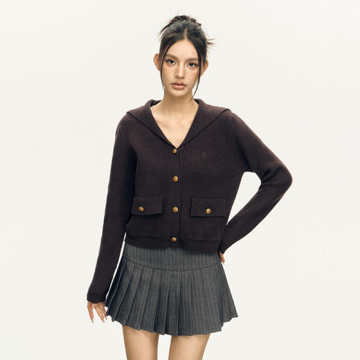 Ariseism 美式复古纯色V领宽松百搭针织开衫外套女春秋新款毛衣 商品图2