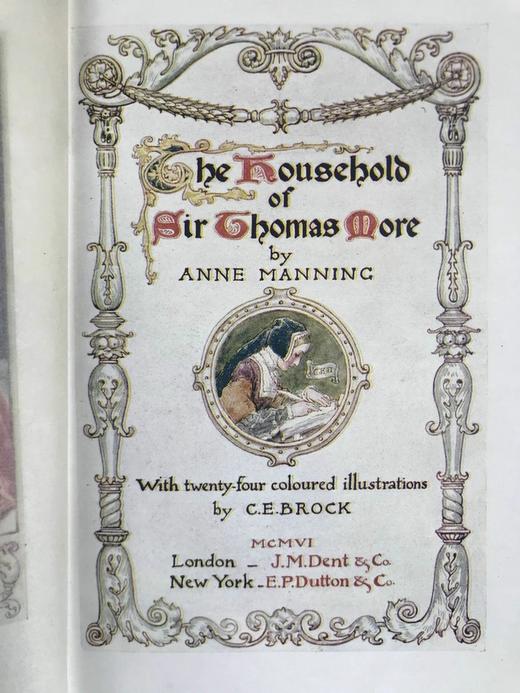 含藏书票！1906年 安妮·曼宁《托马斯·莫尔的管家》 C.E.布洛克23幅彩色插图 漆布精装32开 商品图4