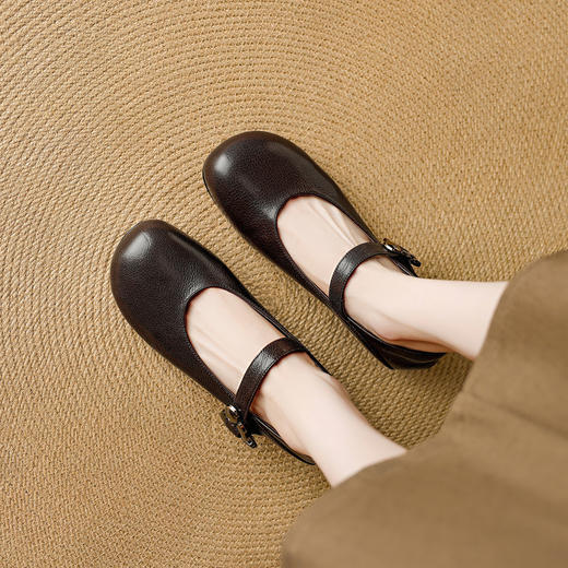 【预售5天】软面软底黑色羊皮玛丽珍鞋，中跟粗跟浅口不累脚单鞋NJMK&K1622 商品图3