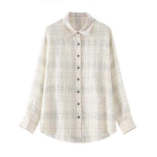 「K」洛诗琳20722气质亚麻防晒衬衫2025夏季对格格纹防晒上衣0376 商品图2