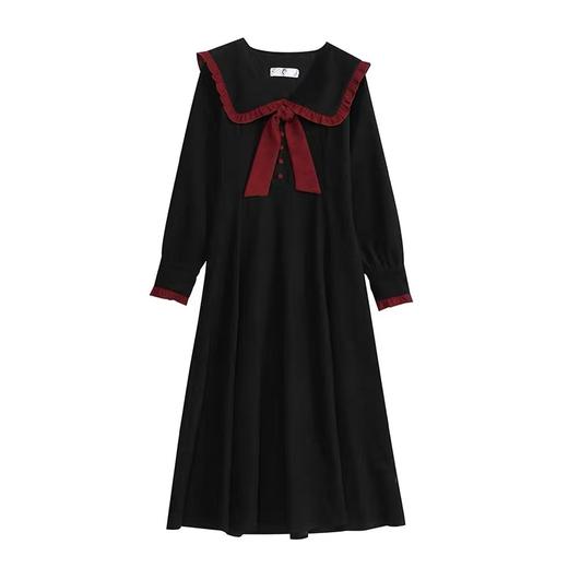 双十二福利!【诗铭洛可】XCX192连衣裙撞色长袖系领结长裙 商品图2