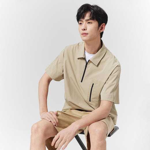 GXG男装25夏季时尚拉链口袋翻领简约通勤休闲男式短袖POLO衫K&C 商品图6