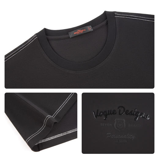 【柒先生/肌理面料/重磅T恤】柒牌短袖T恤男夏季圆领阔上衣130T70040 商品图3