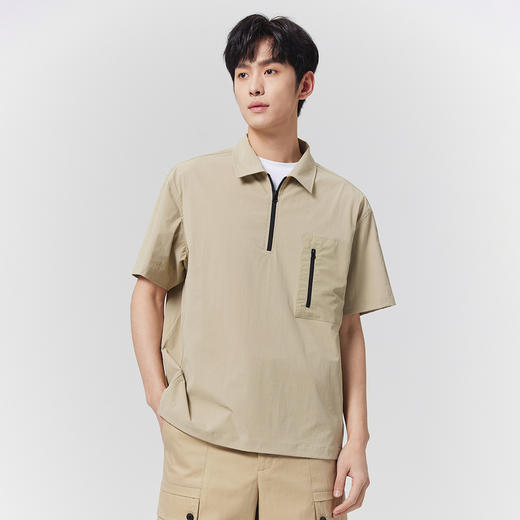 GXG男装25夏季时尚拉链口袋翻领简约通勤休闲男式短袖POLO衫K&C 商品图5