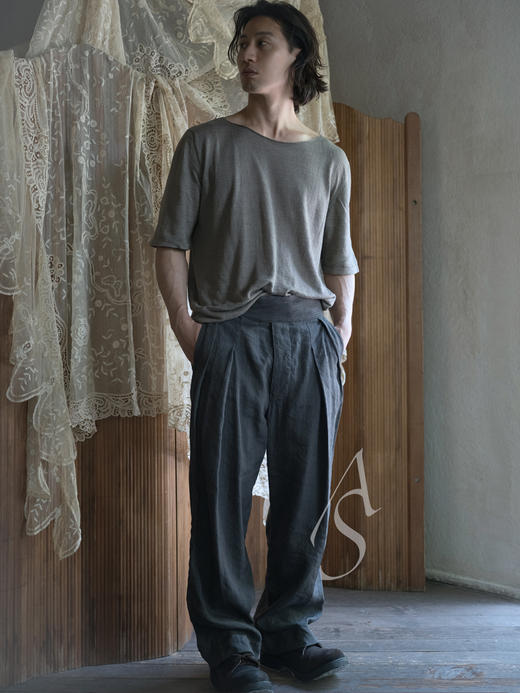 John Alexander Skelton灰棕条纹意织棉麻FILIGREE长裤 商品图12