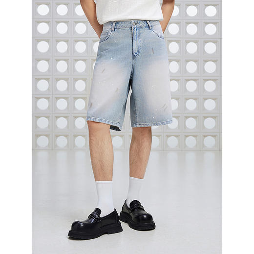 GXG男装 复古水洗蓝色牛仔短裤通勤休闲男士五分裤 2025夏季热卖 商品图2