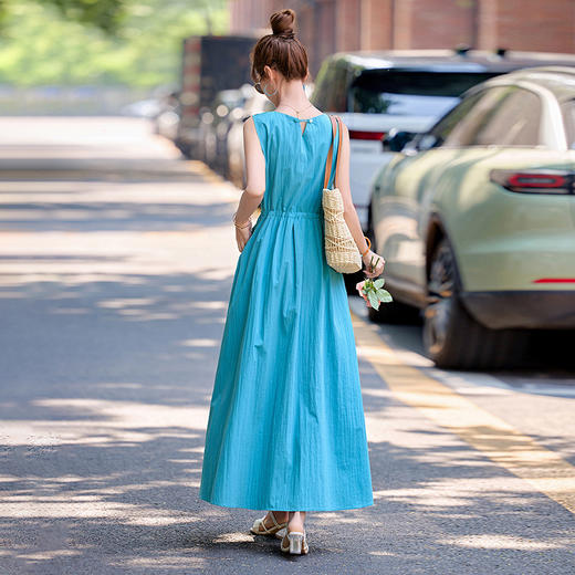 时尚蓝色无袖背心连衣裙，今年流行显瘦气质长裙子HR-BX6011 商品图3