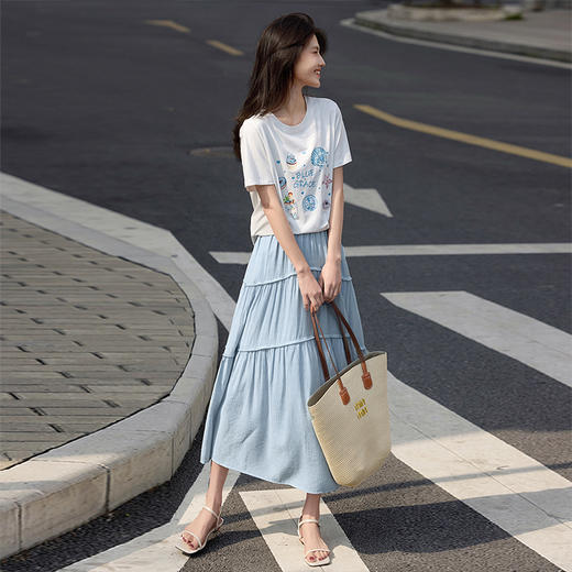 【专属特价】熙世界趣味印花T恤女短袖2025夏季新款休闲圆领小个子体恤上衣ins 商品图2