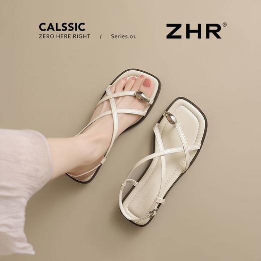 ZHR时尚凉鞋2025新款夏季罗马夹趾女款平底交叉配裙子外穿凉鞋 商品图7