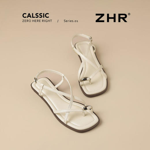 ZHR时尚凉鞋2025新款夏季罗马夹趾女款平底交叉配裙子外穿凉鞋 商品图9