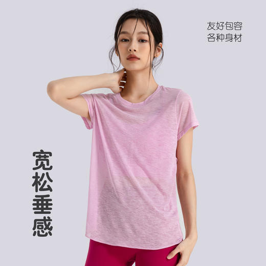 【竹节纱夏季透气瑜伽罩衫】镂空美背运动上衣瑜伽服 女圆领健身短袖夏  商品图3
