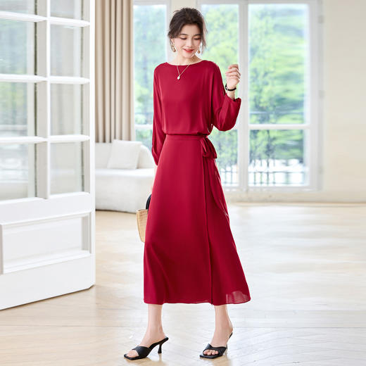 ASE 25037弹力双乔桑蚕丝宽松显瘦过膝宽松大码真丝连衣裙 商品图0