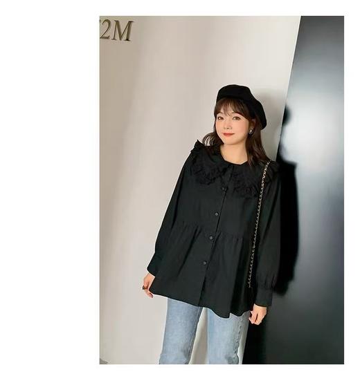 【诗铭洛可】Y161衬衫100%棉拼色蕾丝娃娃领长袖衫B12-2 商品图5