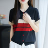 翻领条纹短袖t恤，洋气短款冰丝针织上衣CC-JY-NSY009 商品缩略图3