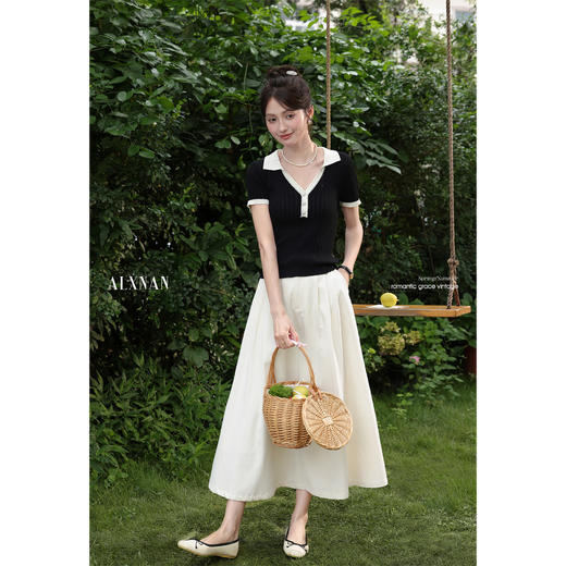 鹿向南「知性优雅」高级感杏色A字伞裙休闲气质中长半身裙女夏新 商品图1