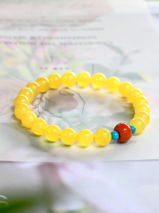 巧也【蜜韵.松瑞】8mm蜜蜡配南红松石手珠国风手串禅意风 商品图4