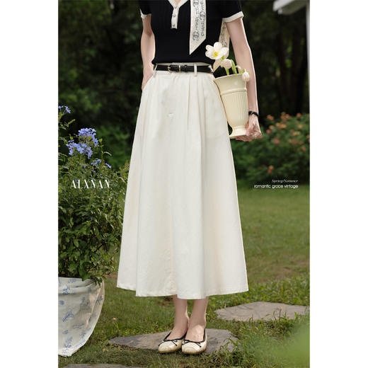 鹿向南「知性优雅」高级感杏色A字伞裙休闲气质中长半身裙女夏新 商品图3