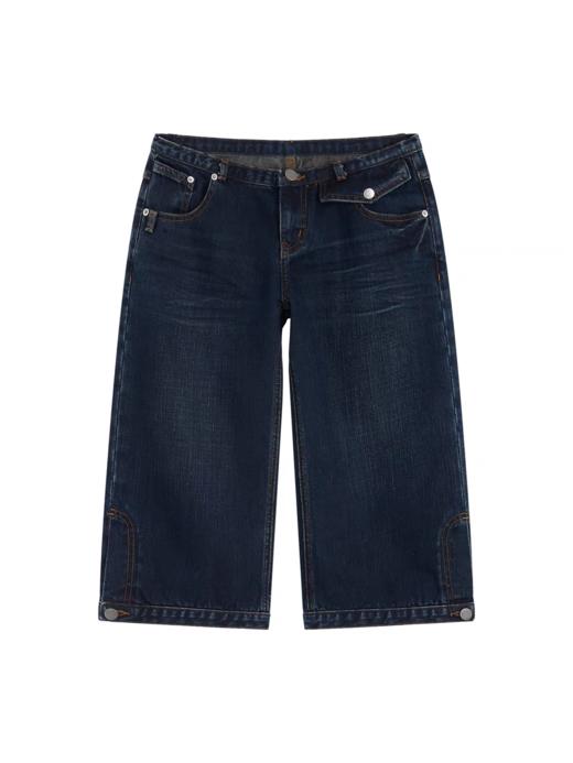 出逃赤岗西/25SSN88/原创两穿全棉女超低腰直筒五分牛仔短裤 商品图3