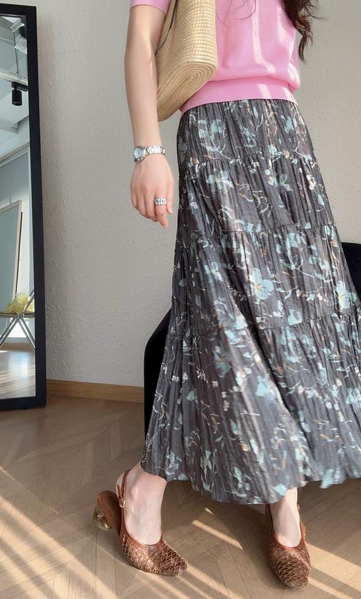 暗夜生花法式气质碎花裙松紧腰大摆显瘦中长款A字裙 商品图1