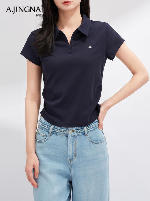 【日常通勤】阿菁娜简约通勤修身学院风Polo领T恤F30X302020 商品图2