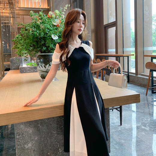奢姿大码女装2025夏季时尚减龄撞色连衣裙胖妹妹优雅设计感裙子9952802011A 商品图1
