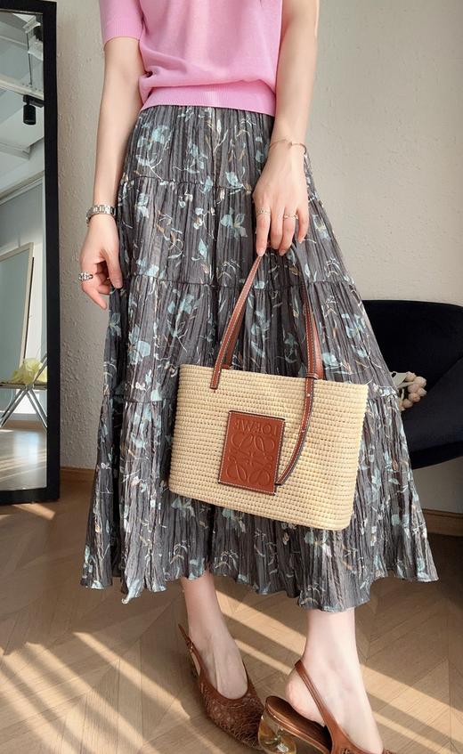 暗夜生花法式气质碎花裙松紧腰大摆显瘦中长款A字裙 商品图3