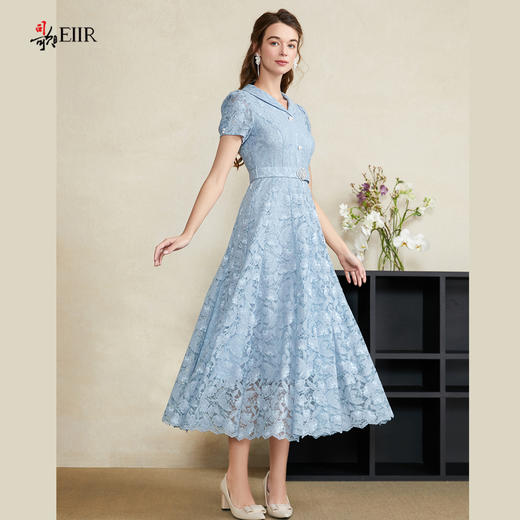 司歌蕾丝收腰连衣裙翻领腰带长裙A911135X 商品图0