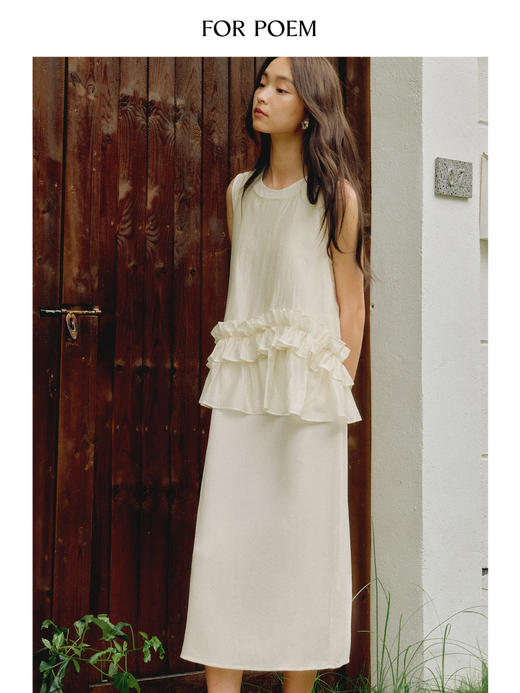 ForPoem 现货 25/SS原创设计轻薄透气荷叶边双层假两件连衣裙 商品图2