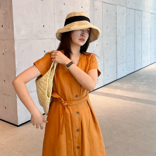 2506301    橙色显白 亚麻连衣裙 商品图6