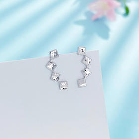 【限时8.8折】【线上铂金馆】PT950 铂金实心CNC工艺鱼鳞几何方块耳饰耳吊耳钩（7字钩）(PTES00014)预售产品下单后不退款不退货不换货不补差价)