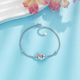 【限时8.8折】【线上铂金馆】PT950 #清新 铂金实心双层调节环环相扣鱼鳞仿钻几何双环手链(PTSL00077)预售产品下单后不退款不退货不换货不补差价)