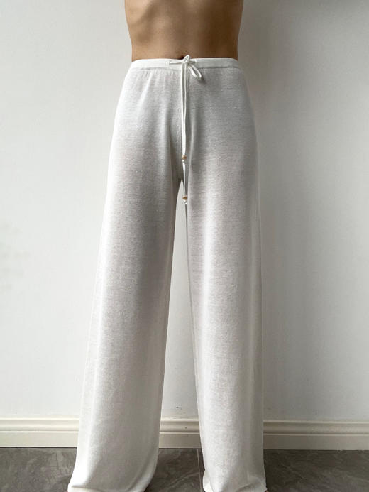 ZAANLI｜ZNSS25028 汉麻天丝系带针织长裤 [ 白 / 杏 ] 商品图1