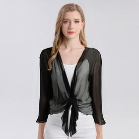 丁摩新款桑蚕丝网眼针织披肩防晒衣女真丝薄款七分袖外搭小外套夏AL25014