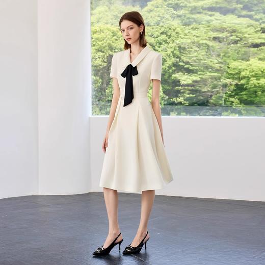 IWY/知性温柔风_高端米白色法式连衣裙夏季蝴蝶结飘带A字裙Q1402 商品图3