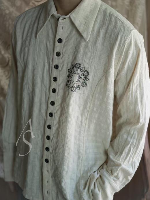 John Alexander Skelton 米色徽章刺绣手织棉衬衫 商品图0