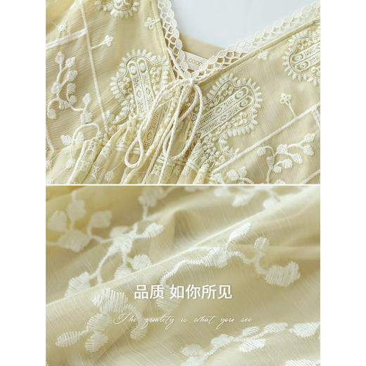 COCOBELLA万针刺绣炒色流苏仙女连衣裙蕾丝拼接吊带裙FR0079 商品图4