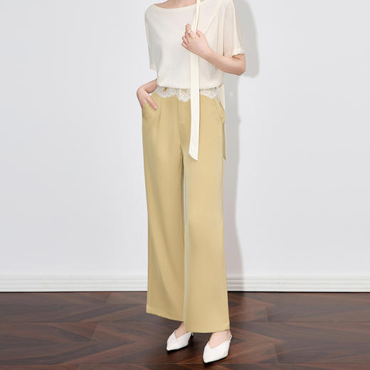 「高货wl」全系升级【铂金会员238/天猫319/差价81】(94932)洛诗琳高品质拼接蕾丝花边西装裤2025夏季抗皱冰感阔腿裤 商品图1
