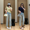 春夏新款！2025 面膜法棍裤!清风蓝薄软四面弹九分毛边直筒牛仔裤！ 商品缩略图3